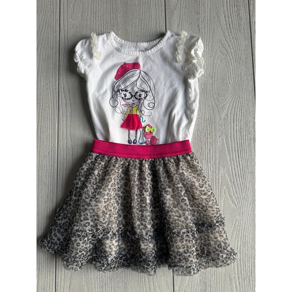 Girls T-shirt and Leopard Print Skirt Set, 12-18 months